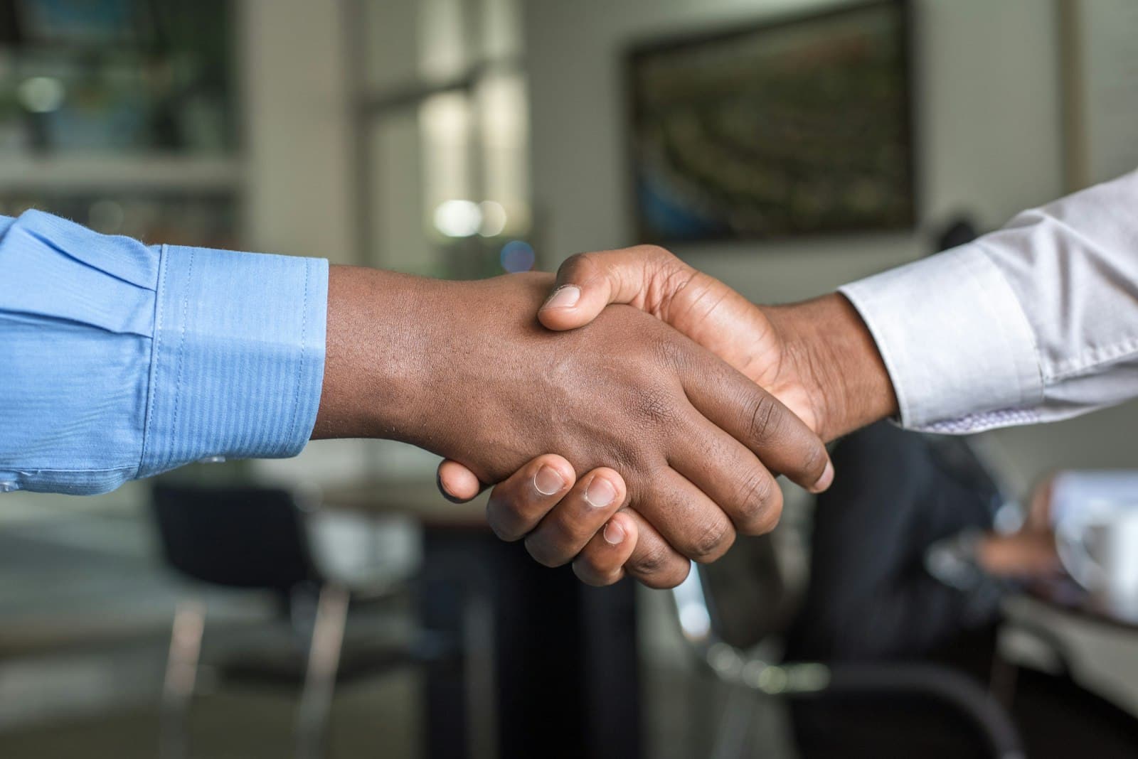 Professional handshake concluding an introduction